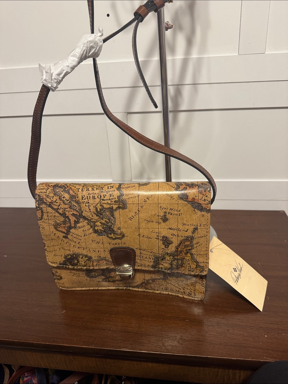 Patricia Nash Laurentina leather crossbody bag featuring a European map print.